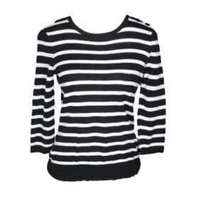 LAUREN Ralph Lauren Black/White Stripe Linen 3/4 Sleeve Top Size M